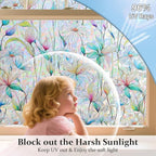Donox Decorative Window Privacy Film, 3D Floral Stained Glass Window Film Static Cling Rainbow Privacy Sticker for Glass Door Heat Control Anti UV, No Adhesive (Magnolia,35.4 x 157.4 inches)