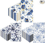 60 Pack 3 Styles Blue Floral Napkins for Decoupage Toile Napkins Flower Cocktail Decorative Paper for Birthday Party Beautiful Gorgeous, 12.9 * 15.7 inch