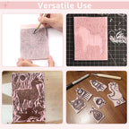 10 Pack Rubber Stamp Making Kit - Block Printing Kit，Linoleum Carving Tools with 8 Type Blades, 8 Pcs Pink Rubber Carving Block and Rubber Brayer Roller