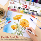 Dual Tip Art Markers Pens for Kids Adult Coloring Books Artist Fine and Brush Tip Colored Pens Water-color Pens for Journaling Note Taking Writing Planning Art Project