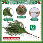 15 Pcs Christmas Norfolk Pine Branches with Red Berry Stems, 19" Extra Long Fake Greenery Norfolk Pine Stems Sprigs, Artificial Xmas Branches Plants Pine Leaves for DIY Craft Garland Home Decor