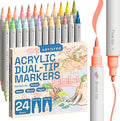 ARTISTRO 24 Pastel Dual Tip Brush + Fine Acrylic Paint Markers - Easy for All Ages & Levels Paint Pens for Fabric, Rock, Glass, DIY - Halloween Pumpkin Painting Kit, Art Supplies, Christmas Gift