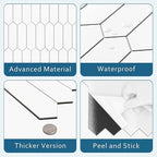 SUNWINGS Backsplash for Kitchen Peel and Stick, Stone Composite Self Adhesive Tiles Long Hexagon Mosaic Wall Tile, 12 Inch x 11.22 Inch 10 Sheets White