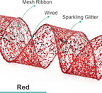 CT CRAFT LLC Sparkling Glitter Mesh Wired Ribbon 6" x 10 Yards Red for Christmas Home Decor Bow Gift Wrapping DIY Crafts Wreath