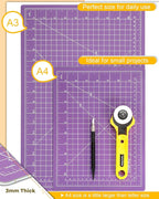 Thickened 18"x12" Self Healing Cutting Mat, Idemeet Rotary Cutting Sewing Mat for Crafts, 5-Ply Blade Table Protector Cut Board for Fabric Leather Cutting Quilting Modeling Hobby Project, A3, Purple