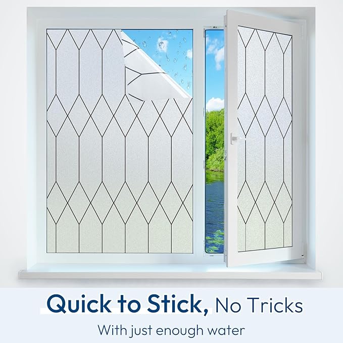 rabbitgoo Window Privacy Film for Glass Windows, Frosted Glass Cling with Decorative Moroccan Lattice, Removable Heat Control Sun Blocking Door Covering Sticker for Home Bathroom, 23.6 x 157.4 inches