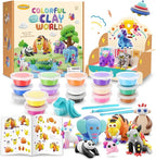 Drama Planet Air Dry Clay Kit for Kids - Comes with Instructional Guide Featuring 4 Scenes & 26 Projects Tutorials, 18 Cans of Modeling Clay, Includes Display Stand, Gift for Girls and Boys