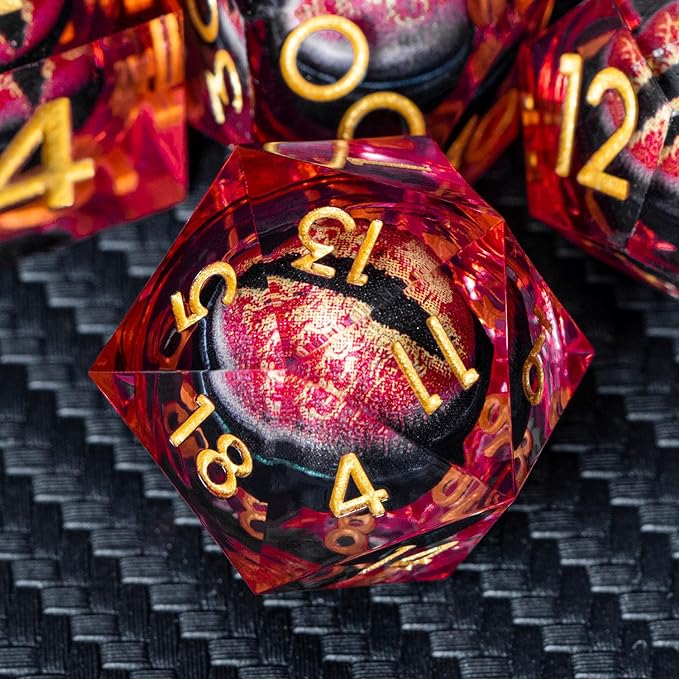 ARUOHHA DND Resin Dice Dragon Eye Dice Liquid Core Red Sharp Edged Dice Set with Gift Box, Polyhedral D and D Dice Set Role Playing Game D20 D12 D10 D8 D6 D4