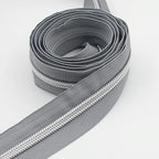 Leekayer #5 Metallic Silver Nylon Coil Zippers by The Yard Bulk 10 Yards Grey Tape with 25pcs Silver Sliders for DIY Sewing Tailor Craft Bag(Grey)
