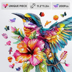 Wooden Puzzle for Adults, Hummingbird Jigsaw Puzzles 200 Piece, Unique Shapes Family Reunion Puzzle for Adults and Kids, Beautiful Package, Best Gift for Family Friends Medium 11.4x11in