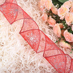 2.5 Inch Wide Christmas Wired Ribbon Snowflake Organza Sheer Glitter Ribbon for Xmas Tree, Wreath, Party Decoration, Gift Wrapping (Red, 10.9 Yards)