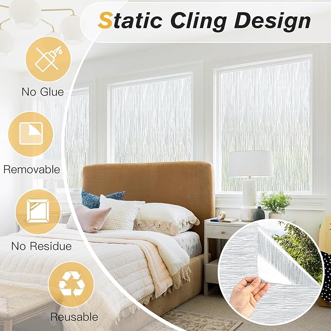 Haton Window Privacy Film, Frosted Glass Privacy Window Clings, Sun Blocking Frosting Opaque Coverings, Static Cling Removable Decorative Stickers for Home Door, Non-Adhesive 29.5" x 78.7"