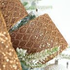 HUIHUANG Copper Wired Ribbon 4 inch Glitter Christmas Wired Ribbon Diamond Mesh Wire Ribbon for X-mas Tree Decorations, Wreaths, Garland, Large Bows Making, Thanksgiving Fall Decor -10 Yards