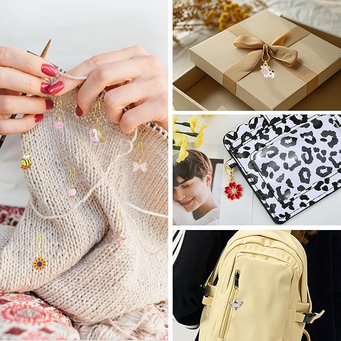 BEEFLYING 16Pcs Bee Honeycomb Stitch Marker Charms, Alloy Enamel Knitting Stitch Marker Charm Pendant for Sewing Crocheting Accessories