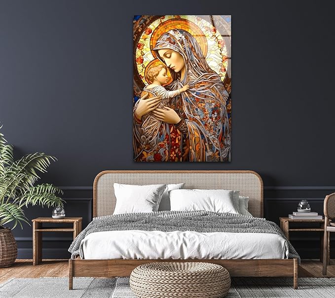 My Photostation.com 40WX60H'' Jesus and Virgin Mary Glass Wall Art Tempered Glass Printing Wall Decor Large Wall Art Wall Hangings