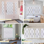 Window Privacy Film Decorative for Front Door, Bathroom Static Cling Stained Glass Sticker Opaque Heat Control UV Blocking Non-Adhesive for Home,Black Grid 17.5 x 78.7 inches