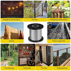 316 Stainless Steel Cable, 600FT 1/32IN Wire Rope 7 * 7 Strand with 150Pcs Aluminum Sleeves Stops, Guide Wire for Outdoor String Lights for String Lights Hanging, Clotheslines, Trellis (600FT)