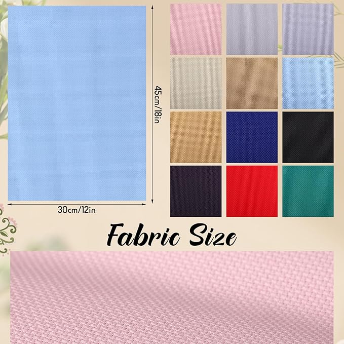 12 Pcs Aida Cloth 12 Color 14 Count Cross Stitch Fabric DIY Cross Stitch for Embroidery DIY Handmade Art Craft, 12 x 18 inch(Colorful)