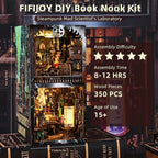 Book Nook Kit, Steampunk DIY Booknook Kits for Adults and Teens, 3D Wooden Puzzle Bookend Miniature Dollhouse Kit Creative Bookshelf Insert Decor with LED Light (Mad Scientist's Lab)