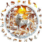 Wooden Puzzles for Adults, 3D Wolf Wooden Puzzles 100 Pieces, Unique Animal Shaped Wood Challenging Jigsaw Puzzles Gifts for Adults, 8.5x8.5in