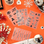 Whaline 4 Sheets Halloween Clear Stamps Greeting Words Pumpkin Bat Silicone Transparent Stamps Happy Halloween Stamp Cards for DIY Crafts Card Making Scrapbooking Embossing Album Decor