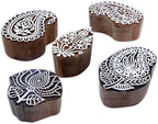 HASHCART® Elegant Designs Flower and Lotus Wooden Block Stamps Set of 5, Handmade Wood Printing Stamps for Kids' Art Projects, Textiles, Fabric, Clay, Henna, Tatotoo, Wood Stamp for Craft