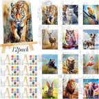 Zhanmai 12 Pack Pre Drawn Canvas for Painting Sip and Paint Kit 8" x 10" Paint Party Set Canvas Painting Pre Printed Canvases for Party Favor DIY Virtual Adult's Date Night(Animals)