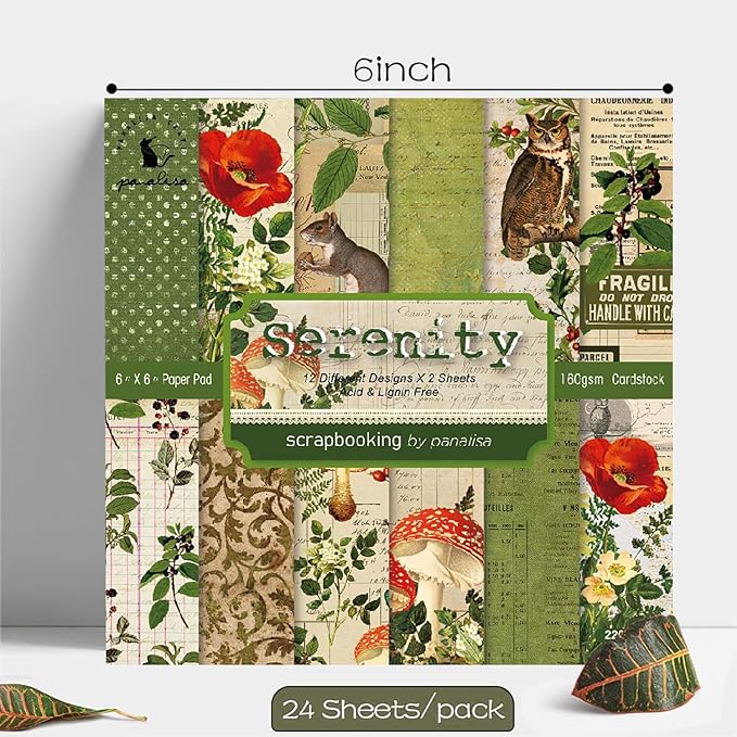 YASMEN Scrapbook Paper Pad 6x6, Vintage Patterned Cardstock, Single-Sided Decopodge, DIY Decorative Craft Paper, Scrapbooking Junk Journal Gift Card Making Supplies - 24 Sheets