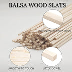 120Pcs Balsa Wood Sticks,Wood Strips Balsa Square Wooden Dowels Hardwood Unfinished Wood Sticks for Crafts DIY Projects Models Making Supplies (12” X 1/8” X 1/8” 120Pcs)