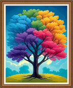 Disnesart Cross Stitch Stamped Full Embroidery Kits DIY 11CT Cotton Thread Printed DIY Needlepoint Kits Craft Needlework Set Cross-Stitch Stamped Sets-Colorful Tree 16x20 inch