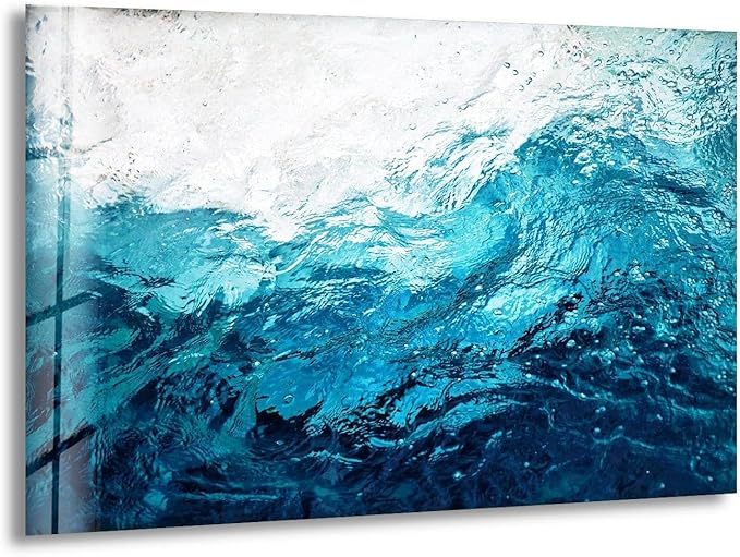 My Photostation.com 20Wx14H'' Blue Waves Abstract Glass Wall ArtTempered Glass Printing Wall Decor Large Wall Art Wall Hangings