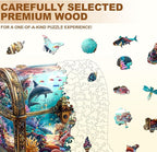 Wooden Puzzles for Adults, Treasure Chest Ocean Wooden Jigsaw Puzzle Fish 430 PCS Unique Shape Wood Puzzles Adult 3D Visual Effect Birthday Gifts for Puzzle Lovers Family Games (XL-17.3 * 16.7in)