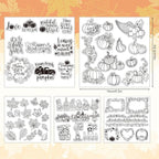 Whaline 5 Sheet Fall Thanksgiving Clear Stamps Autumn Leaves Pumpkin Gnome Silicone Transparent Stamps Happy Fall Border Stamp Cards for DIY Craft Card Making Scrapbooking Embossing Album Decor