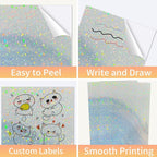 Printable Sticker Paper, 20 Sheets Printable Holographic Star Sticker Paper, Laser/Inkjet Printing- Holographic, Letter Size (8.5" x 11")