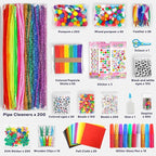 FUNZBO Arts and Crafts Supplies for Kids -Kids Craft Kit with Pipe Cleaners, Popsicle Sticks, Pompoms & Stickers, All in One Homeschool Supplies, Toys Crafts for Girls Boys Age 4+