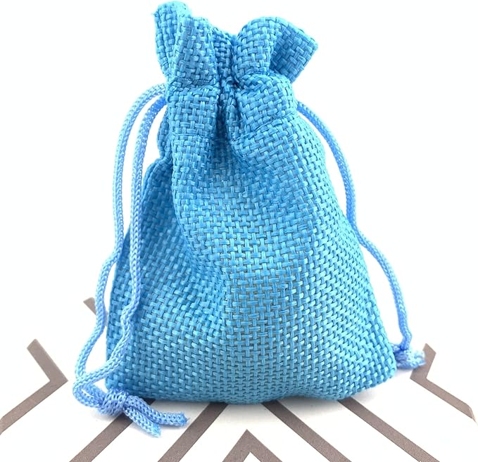 Palmhomee Pack Of 25 Burlap Gift Bags with Drawstring Linen Jewelry Pouches Wedding Hessian Jute Bags for Birthday Jewelry and Treat Pouches Party Wedding Favors Gift Art and DIY Craft   (3.6x4.8 Inch, Ocean Blue)