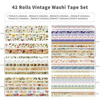 42 Rolls Vintage Washi Tape Set, Floral Letter Butterfly Mushroom Botanical Flower Writable Decorative Tapes for Scrapbooking , Junk Journal Supplies, Bullet Journaling 5-75mm Wide 9.84ft long/Roll