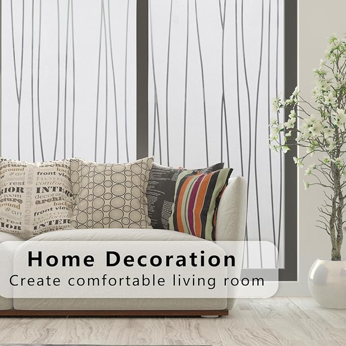 Finnez Window Privacy Film Decorative Frosted Window Cling Privacy Film for Glass, Non-Adhesive Heat Anti-UV for Home Office Living Room, Irregular Stripe Patterns, 35.4 x 78.7 Inches