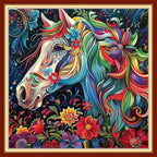 Magxvouy Cross Stitch Kits Stamped Full Range of Embroidery Kits,Cross Stitch Patterns Needlework Kits for Beginners 11CT Printed Kits&Steed Flowers 18x18 inch