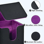 ZLCA Card Deck Box for MTG, Yugioh Deck Case Holds 100+ Single Sleeved Cards, PU Leather Magnetic Storage Box Fits for CCG TCG Sport Card (Black& Purple)