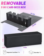 Card Deck Box with Dice Tray for MTG, 5 in 1 Card Deck Case Holds 800+ Unsleeved Cards, Strong Magnet Organizer Compatible with Yugioh TCG Sports Cards (Black)
