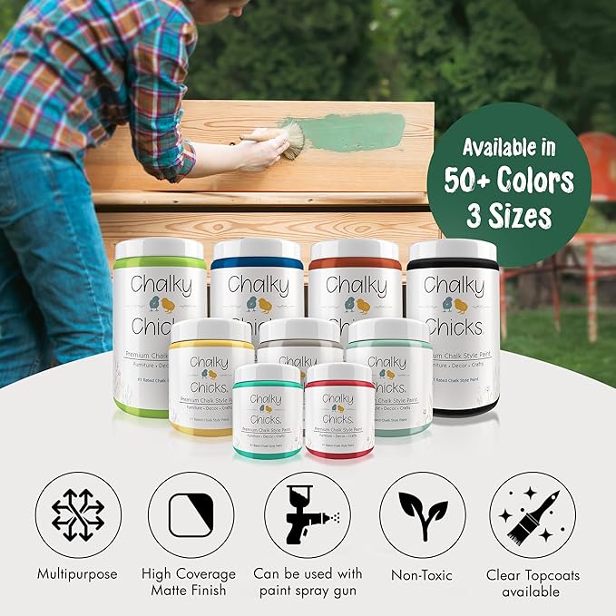 Chalky Chicks All-in-One Chalk Paint for Furniture or Cabinet - 32 Fl Oz - Matte Finish Shamrock (Dark Green) for Metal, Wood Furniture Paint - No Sanding All-in-One for Home Decor & Crafts, USA Made