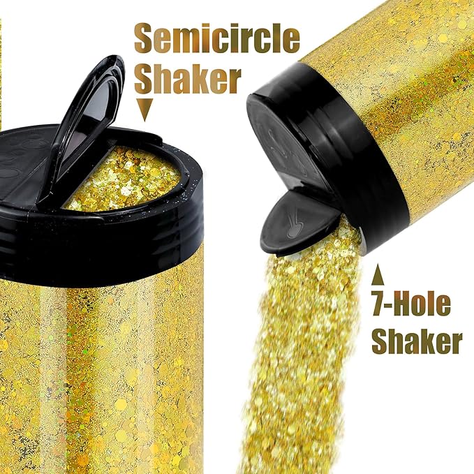 Holographic Chunky Glitter, 5.64oz/160g Craft Glitter Powder Mixed Chunky Flakes, Iridescent Sequins for Nail Art, Hair, Body, Epoxy Resin, Tumblers, Slime, Painting, Festival Decor (Jade Green)