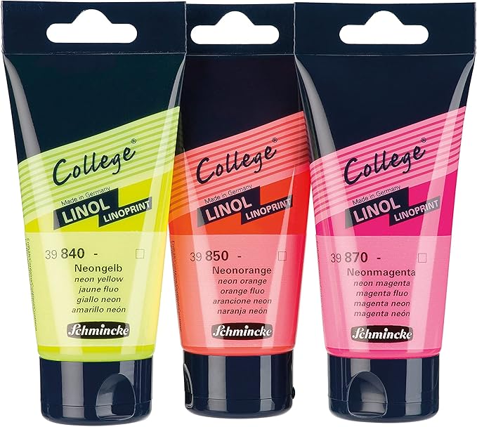 Schmincke - College Linol, artist's lino printing inks, neon orange in 75 ml tube, 39850013, low-odour water-based lino printing ink, lightfast, even print