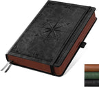 AHGXG Thick Journal Dotted Notebook for Men - 320 Numbered Pages A5 Notebook for Writing, 100gsm Dot Paper, Vintage Leather Hardcover, for Women Work Office School, 5.75'' X 8.38''- Black