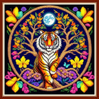 Dimensean Stamped Cross Stitch Kits Full Range of Embroidery Patterns Starter Kits for Beginners Adult or Kids DIY Cross Stitches Needlepoint Kits 11CT-Tiger Wreath 17.7x17.7 inch