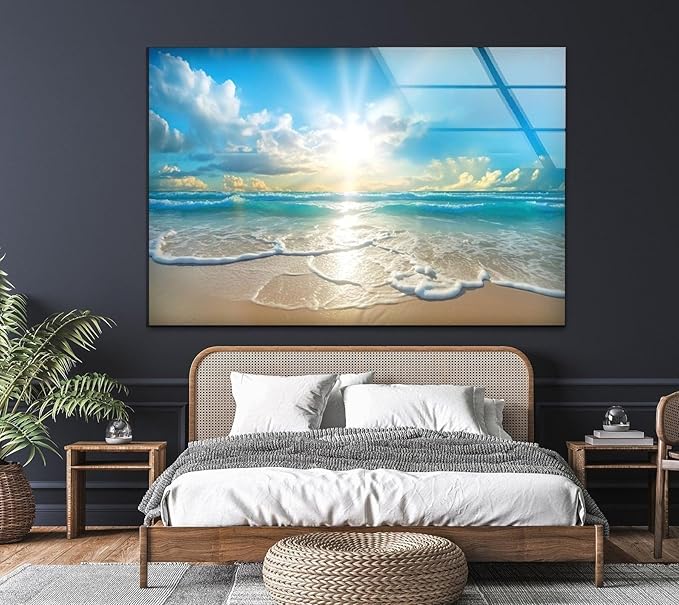 My Photostation.com 20Wx14H'' Beautiful Sunset & Ocean Glass Wall ArtTempered Glass Printing Wall Decor Large Wall Art Wall Hangings