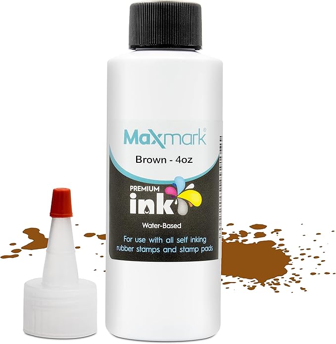 MaxMark Premium Refill Ink for self Inking Stamps and Stamp Pads, Brown Color - 4 oz.