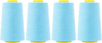 Mandala Crafts 4 Pack of Serger Threads Cones Spools - 40S/2 24000 Yards Polyester Baby Blue Threads for Sergers Machine and Overlock Quilting Sewing Machine