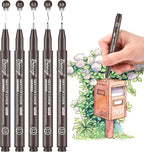 Bianyo Sepia Tone Art Pen Set, 5 Assorted Tips - Warm Pigment Ink Sketch Liner for Vintage Sketching, Nature Illustrations, and Elegant Calligraphy, Water-Resistant and Archival Quality